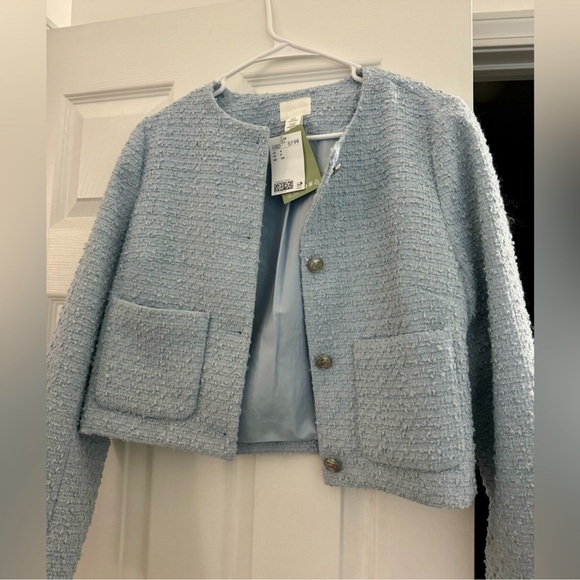 NWT H&M bouclet jacket light blue medium - Picture 10 of 10
